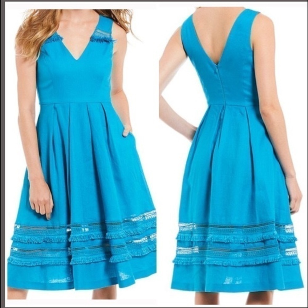Nwt Badgley Mischka teal blue Ella fit & flare a-line party cocktail dress